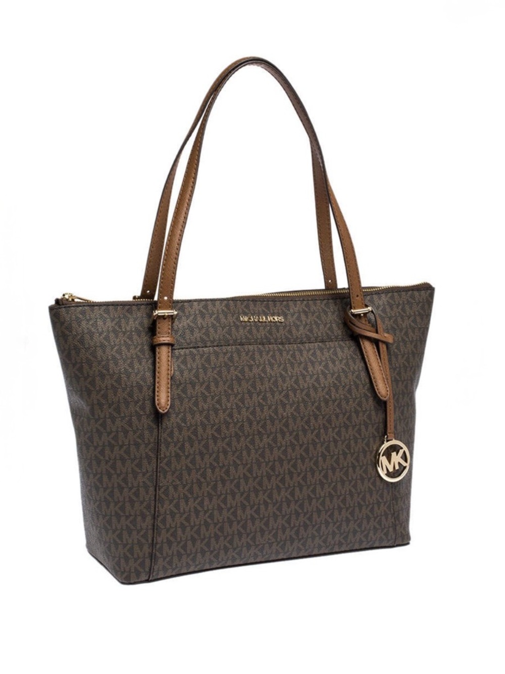 Michael Kors Brown MK Logo Tote with Gold Charm